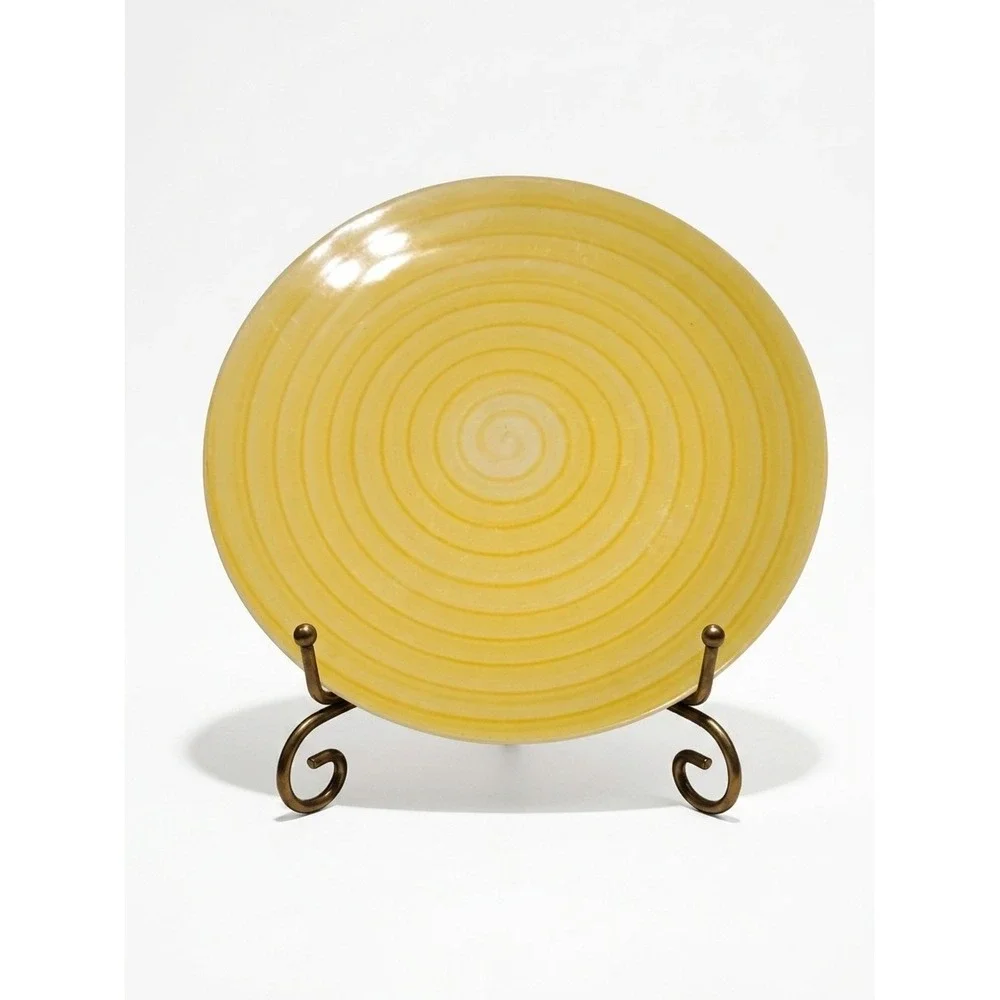 Tabletops‎ Unlimited Swirl Hand Painted Yellow 11 inch Stoneware Dinner Plate
